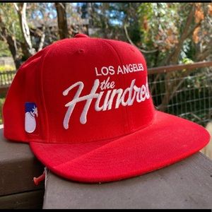 The hundreds red and white snapback